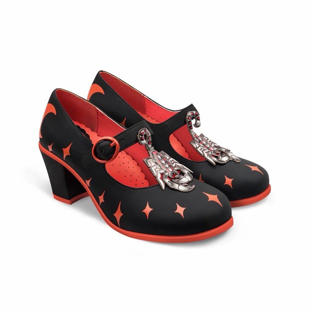 Hot Chocolate Design Scorpion Mid Heels Mary Jane Shoes Black Orange Goth 37 / 7